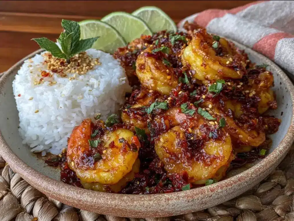quick spicy thai basil shrimp - featured image