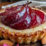 rosé poached pear tart - featured image