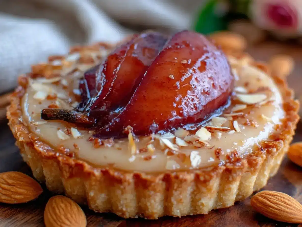 rosé poached pear tart preparation steps