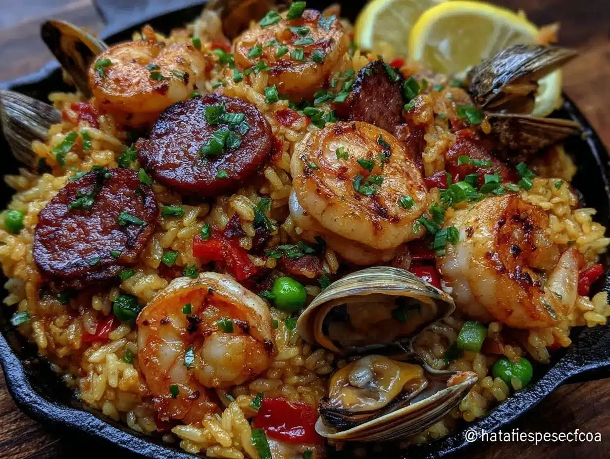 spanish seafood paella for two preparation steps