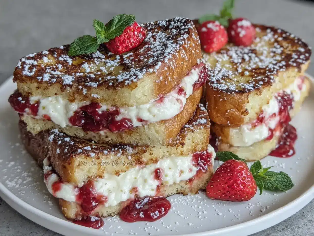 strawberry cream cheese stuffed french toast preparation steps