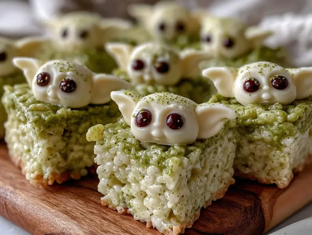 baby yoda matcha rice krispie treats - featured image
