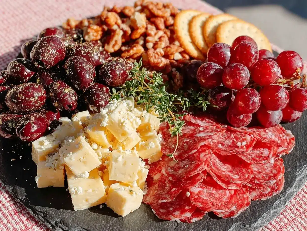 black and gold charcuterie board preparation steps