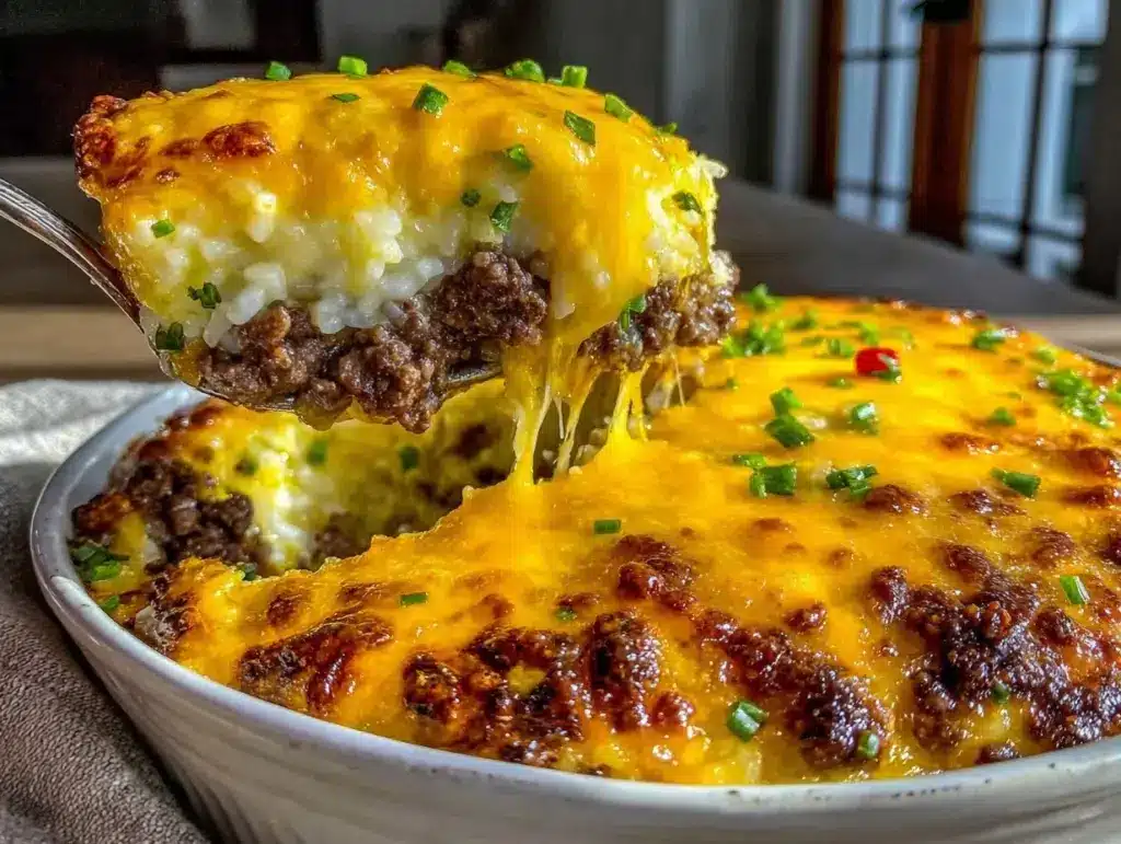cheesy ground beef and rice casserole - featured image