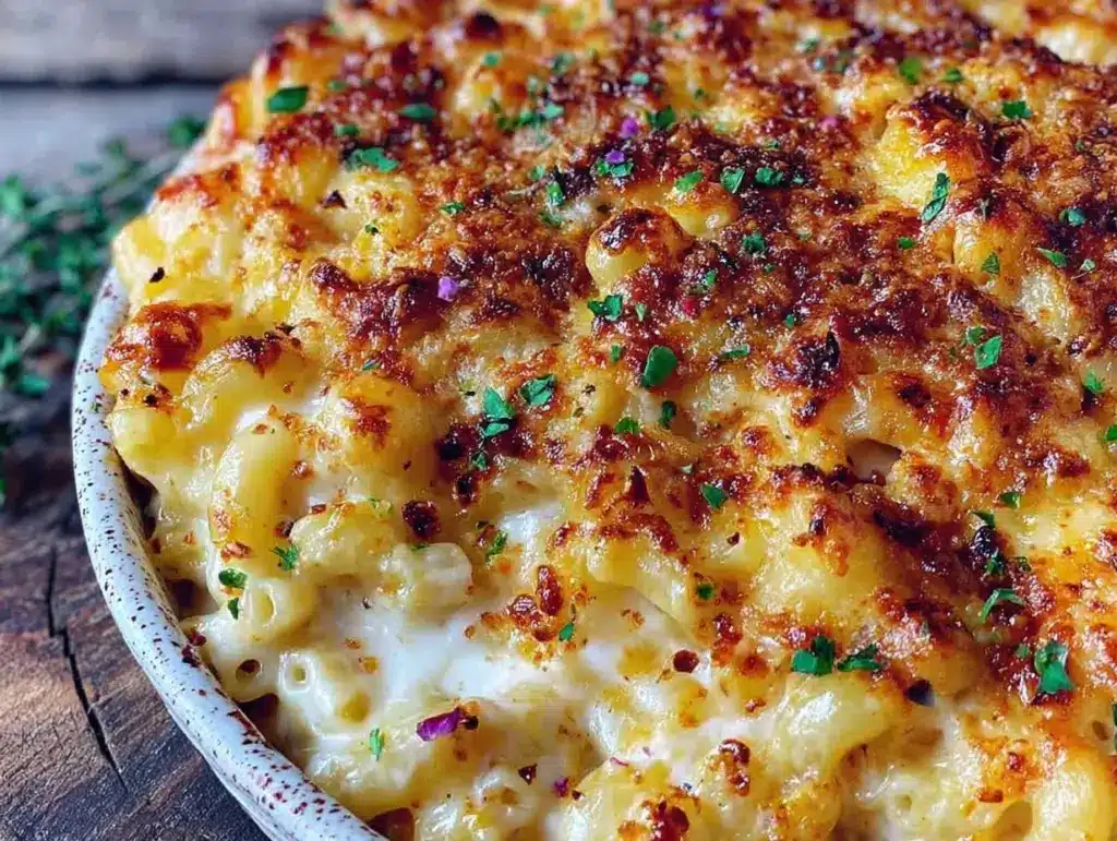 creamy baked mac and cheese - featured image