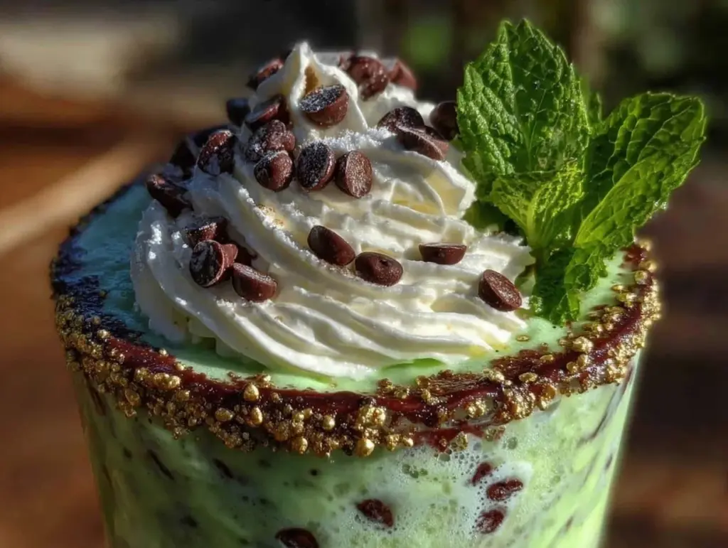creamy mint chocolate chip shamrock shake - featured image