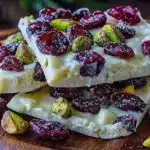 creamy white chocolate cranberry pistachio bark - featured image