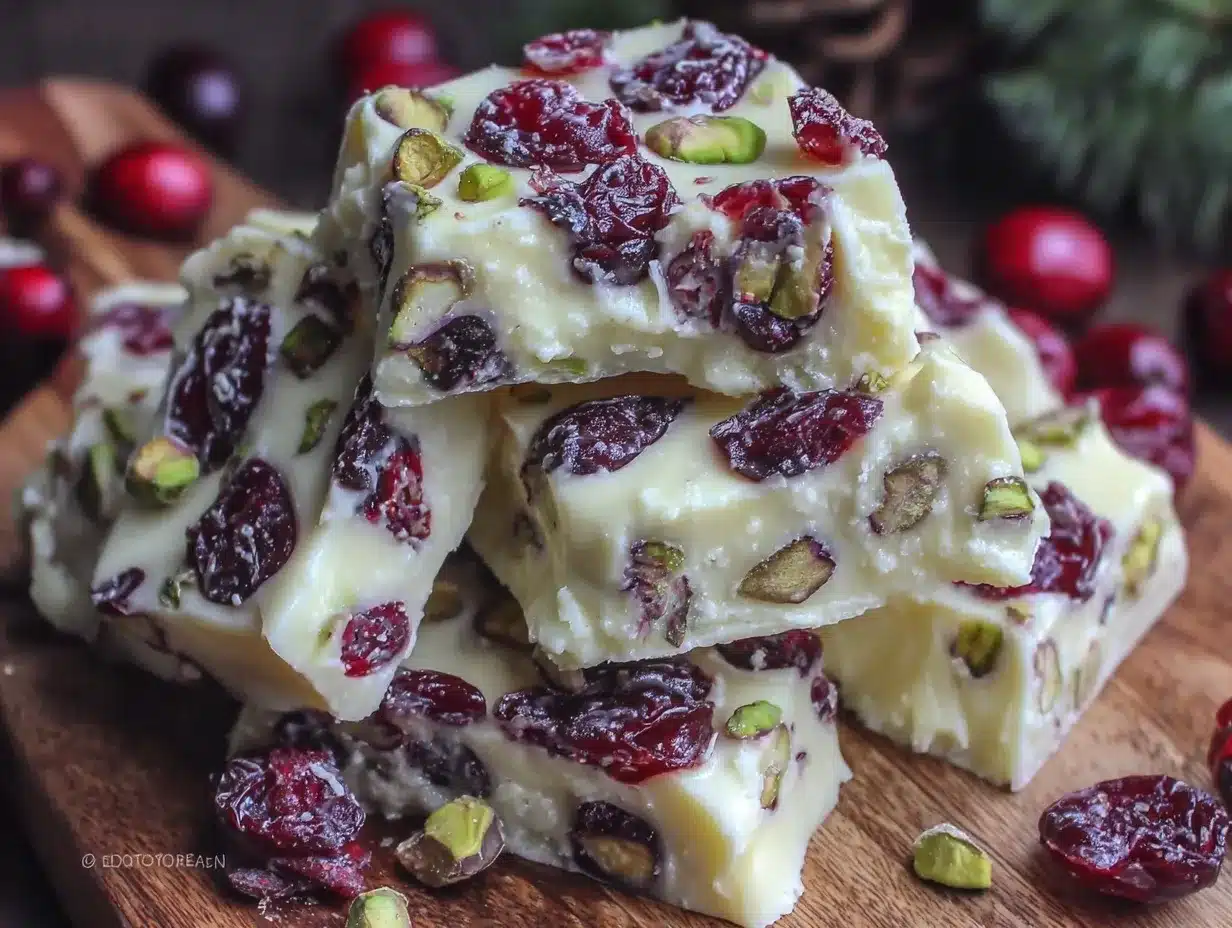creamy white chocolate cranberry pistachio bark preparation steps