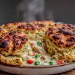 crispy biscuit-topped chicken pot pie casserole - featured image
