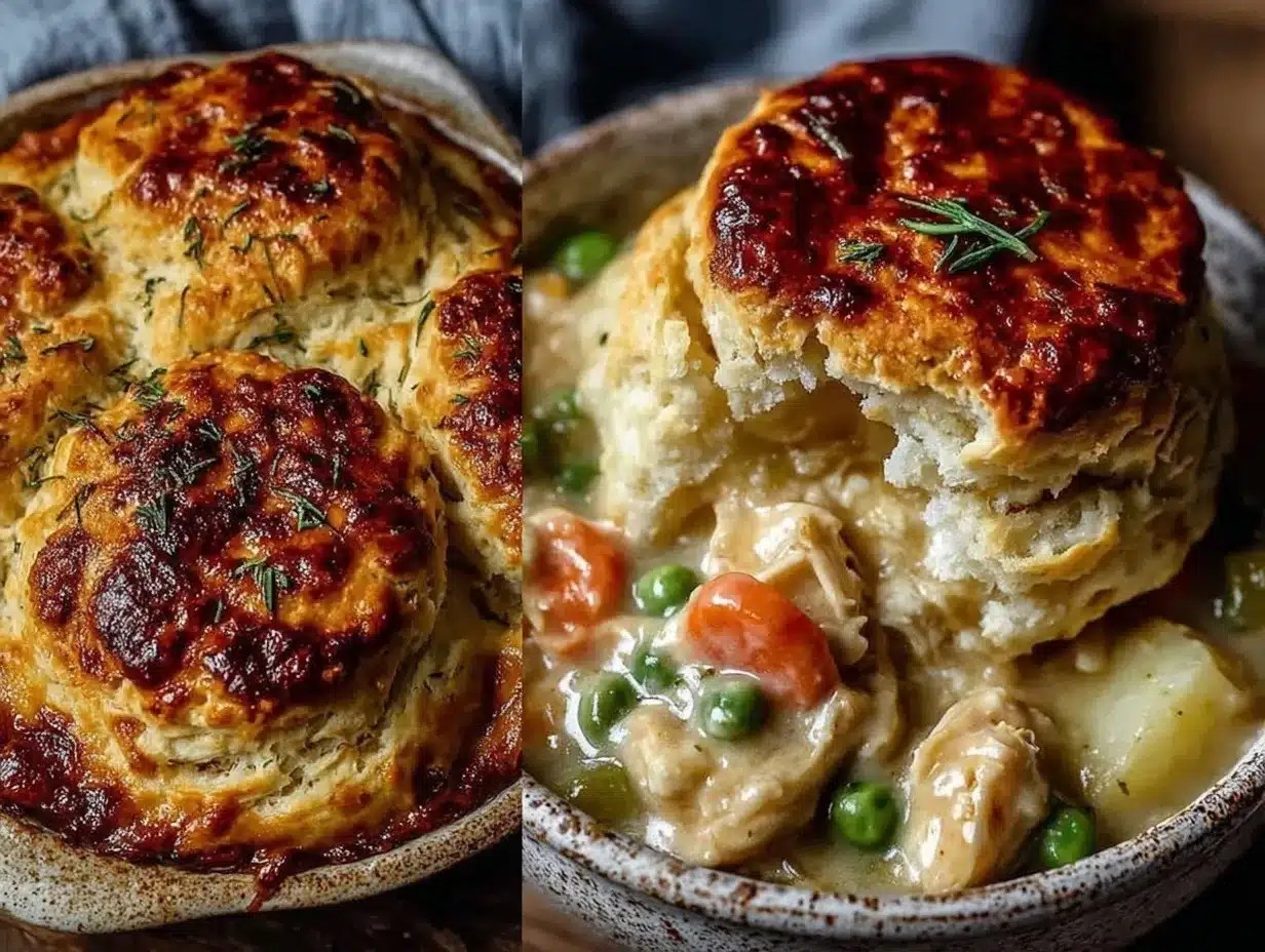 crispy biscuit-topped chicken pot pie casserole preparation steps