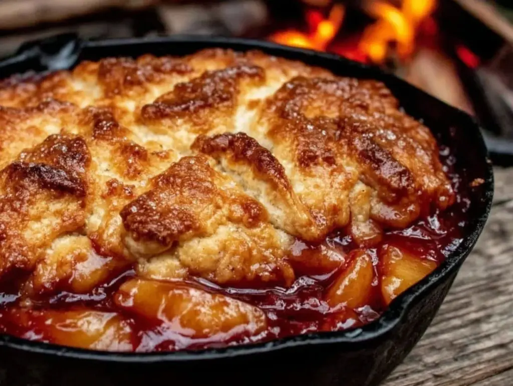 dutch oven peach cobbler - featured image