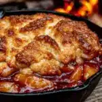 dutch oven peach cobbler - featured image