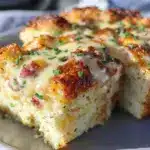 easy creamy eggs benedict casserole - featured image