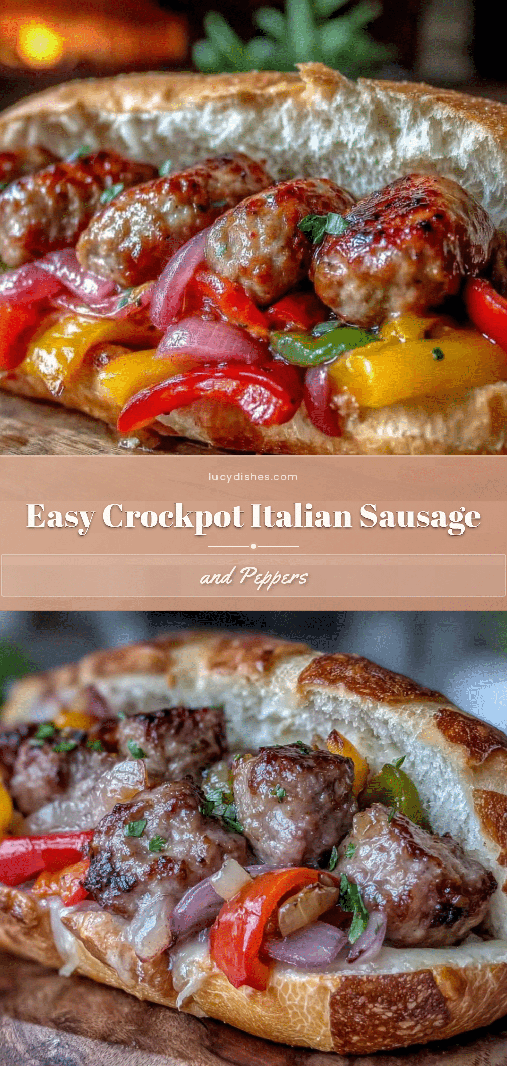 Easy Crockpot Italian Sausage and Peppers Sandwiches recipe