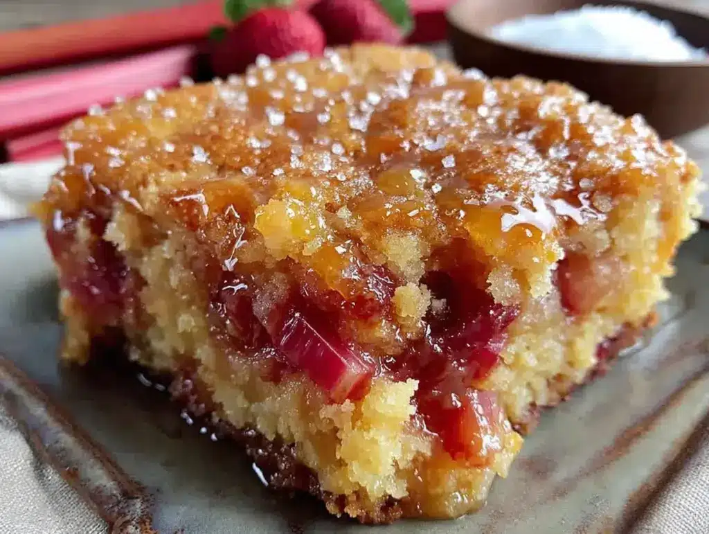 easy tangy rhubarb dump cake - featured image