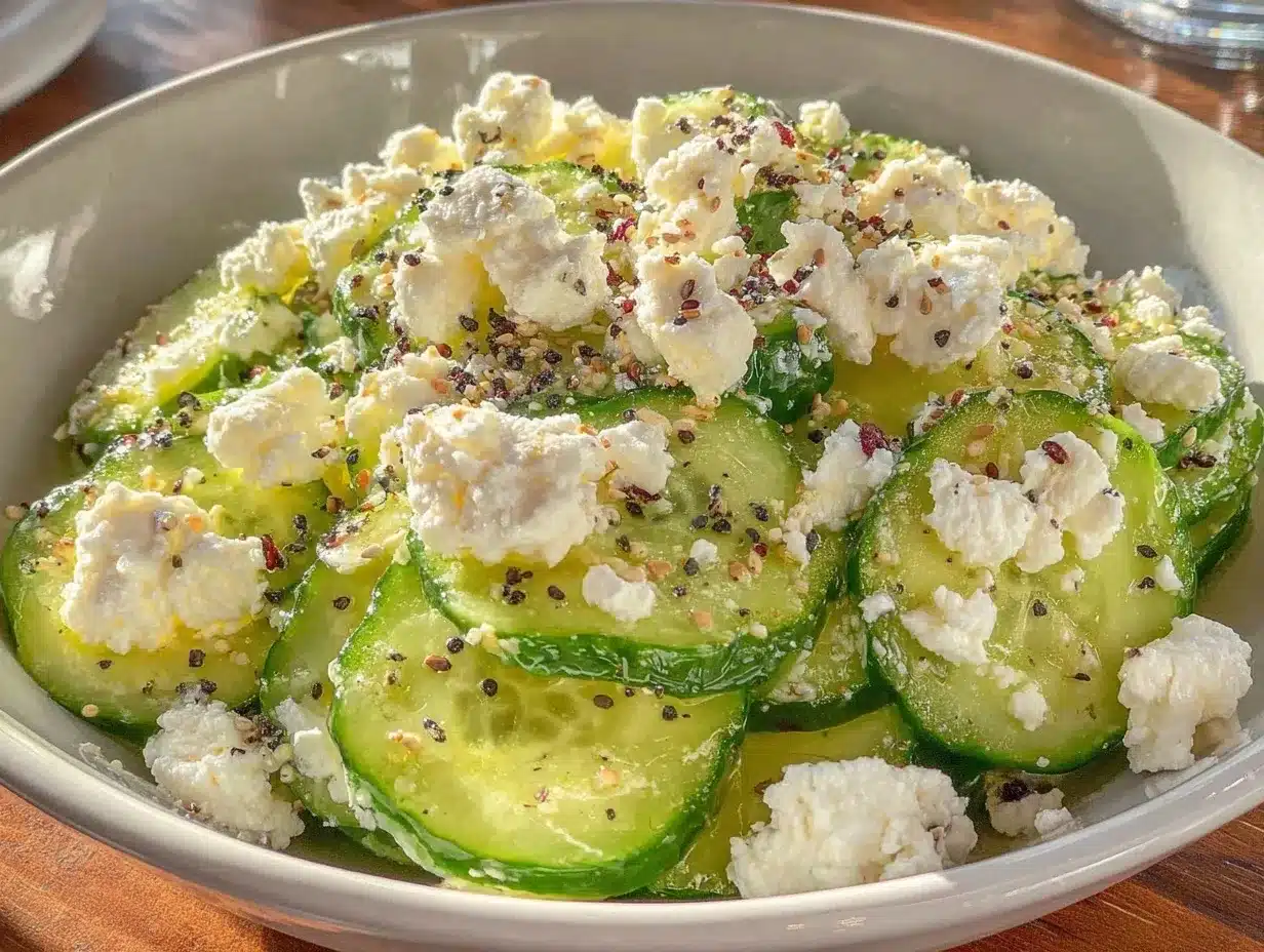 fresh cucumber salad with feta preparation steps
