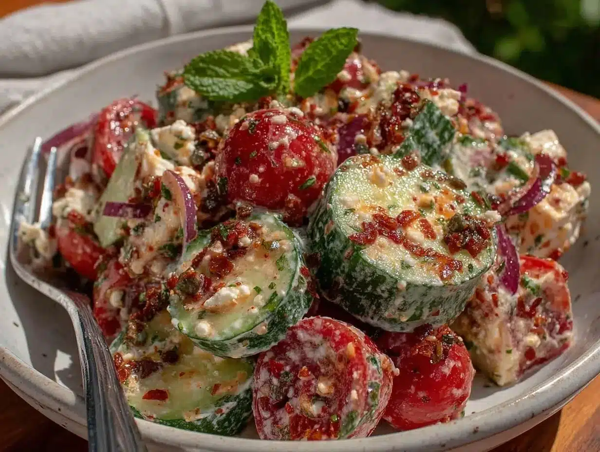 fresh greek cucumber salad preparation steps