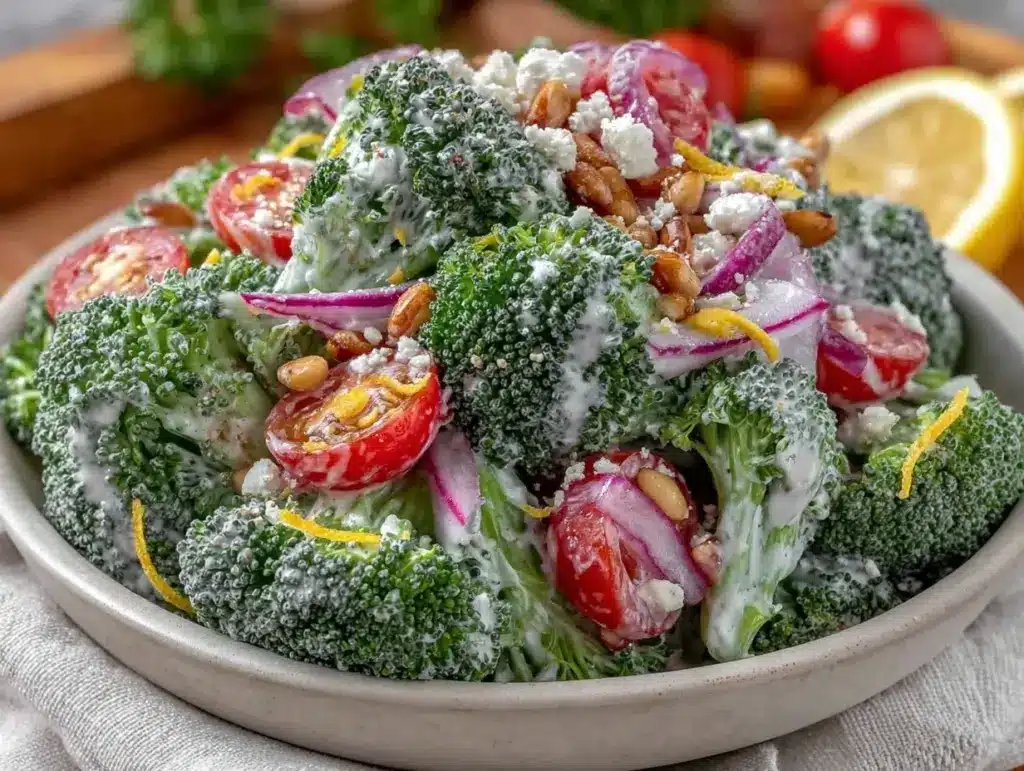 fresh mediterranean broccoli salad - featured image