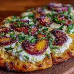 grilled peach and burrata flatbread - featured image