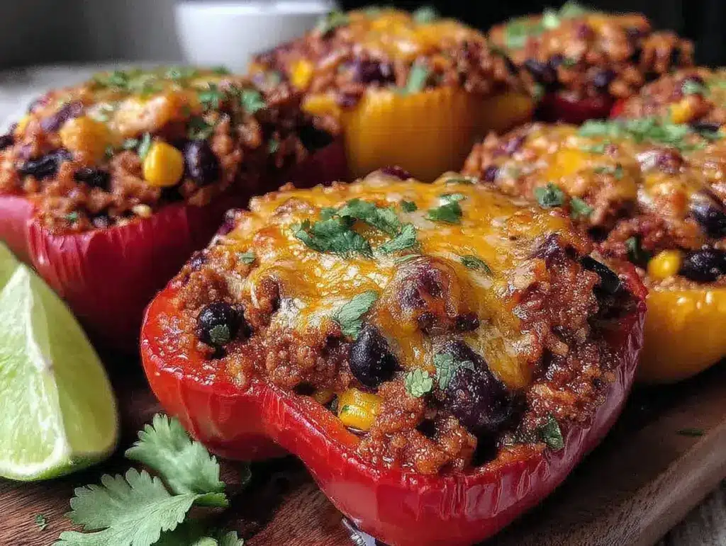 ground turkey taco stuffed peppers - featured image