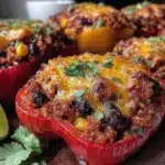 ground turkey taco stuffed peppers - featured image