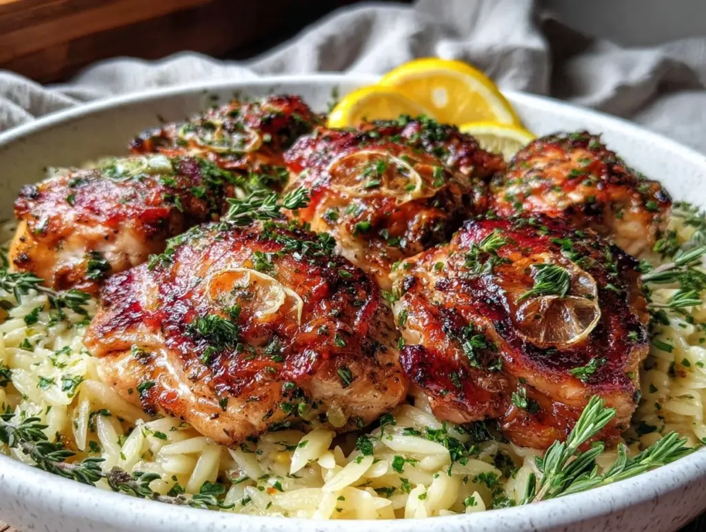 lemon herb chicken orzo - featured image