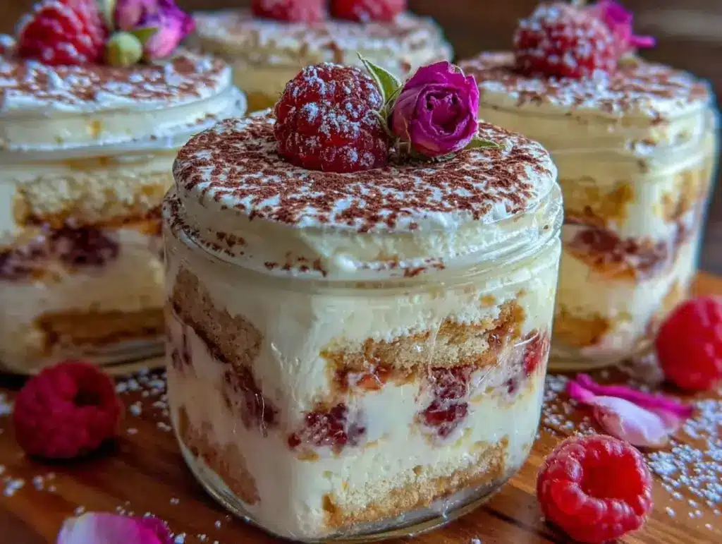 no bake raspberry rose tiramisu - featured image