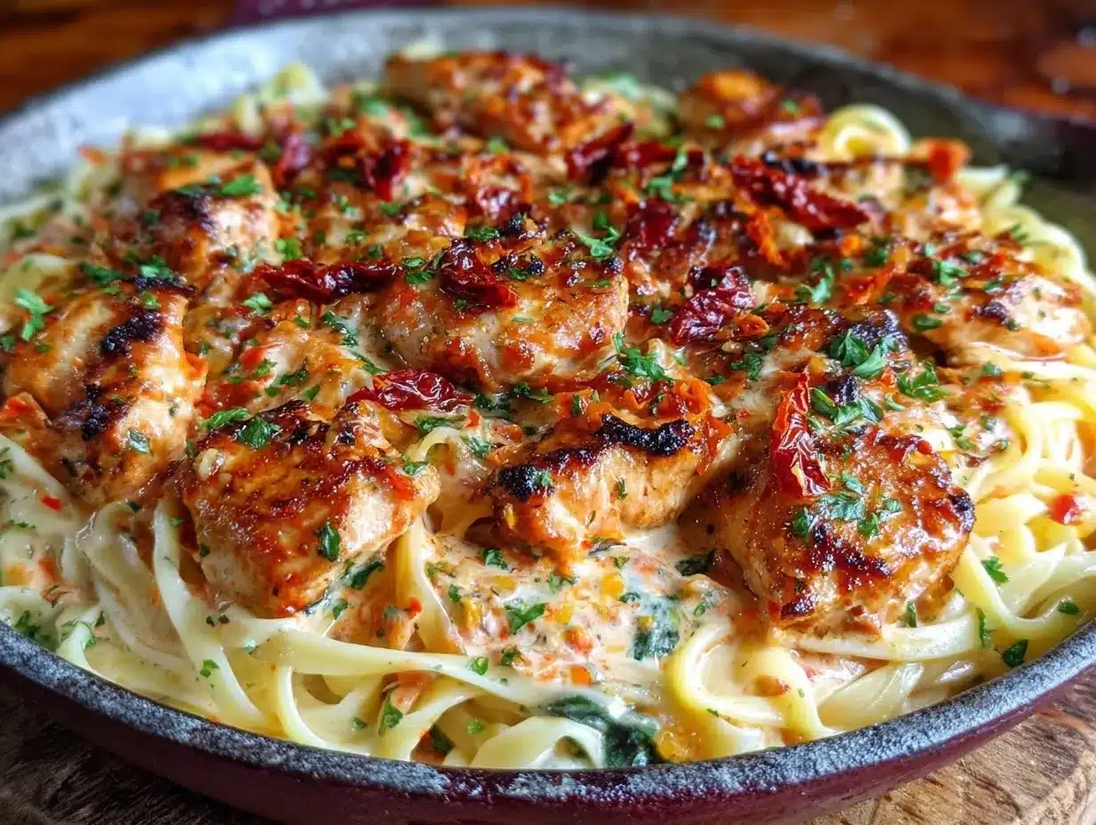 one-pot Tuscan chicken pasta preparation steps