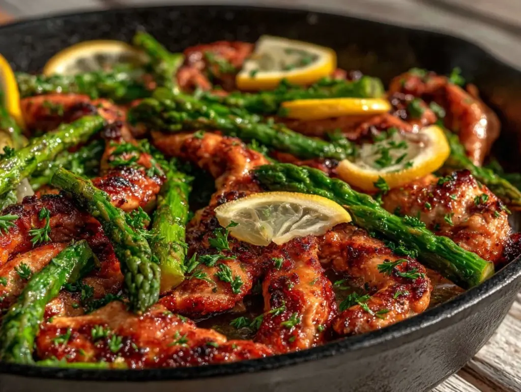 one skillet lemon asparagus chicken - featured image