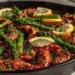 one skillet lemon asparagus chicken - featured image