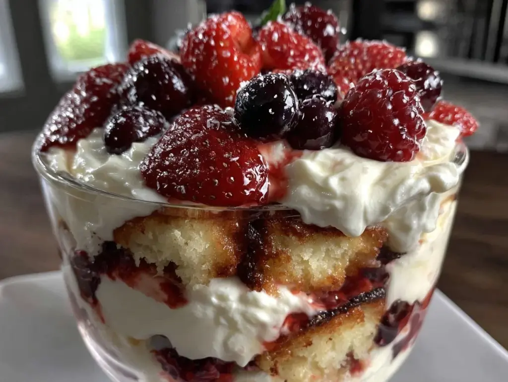 red white and blue berry trifle - featured image