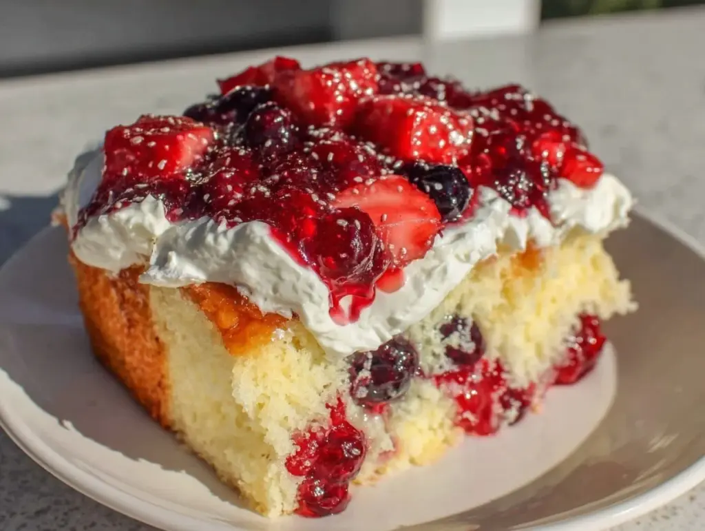 red white and blue poke cake - featured image