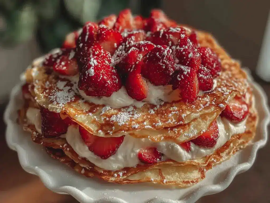 strawberry crepe cake recipe - featured image