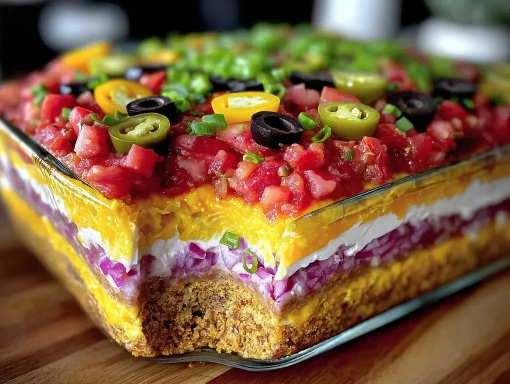 taco dip seven layer casserole - featured image